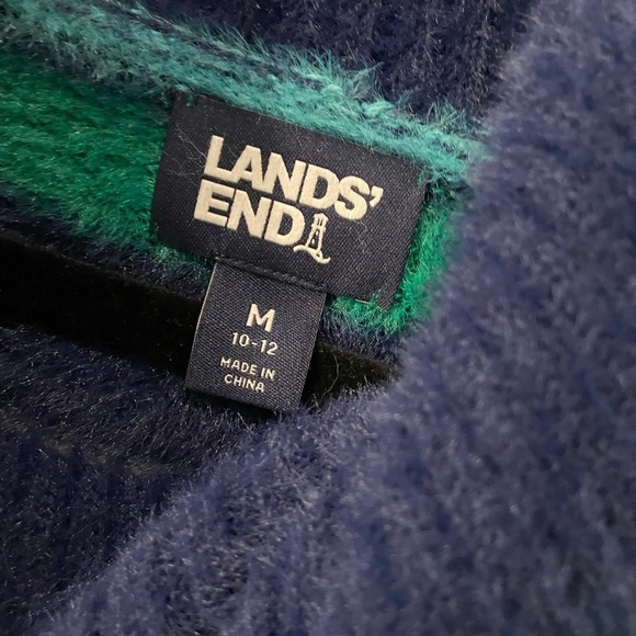 Lands End Size M Blue Stripe Fuzzy Cowl Neck Long Sleeve Pullover Sweater - Picture 8 of 11